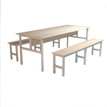 Imagem de Mesa Refeitório 8 Lugares com 2 Bancos Metal Wood Design Fresno/cristal