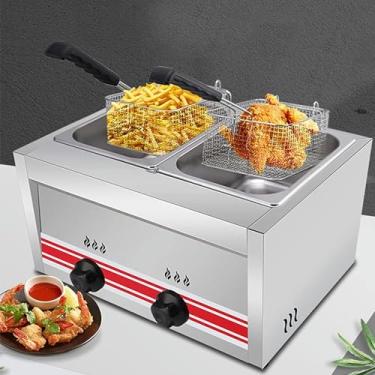 Imagem de Fritadeira a gás 20L, fritadeira multifuncional a GLP, potência de fogo ajustável, fritadeira comercial profissional a gás, cesto e tampa removíveis de aço inoxidável, fritadeira comercial de batata