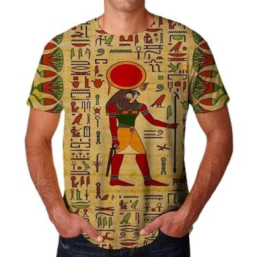 Imagem de Camiseta masculina e feminina divertida de manga curta hip hop hip hop antigo Horus egípcio olho de deus do Egito Faraó Anúbis rosto Anúbis, Azul marinho, M