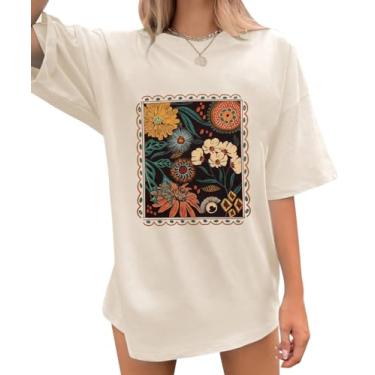 Imagem de YLISA Camiseta floral de tamanho grande para mulheres, flores, totem de leão antigo, verão, vintage, manga curta, Apricot1, P