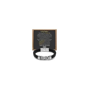 Imagem de Presente para homens, pulseira infinita de couro trançado preto para homens, pai, marido, namorado, filho, neto, irmão, sobrinho, tio para sempre, ligados juntos, aço inoxidável, gravada com joia Love