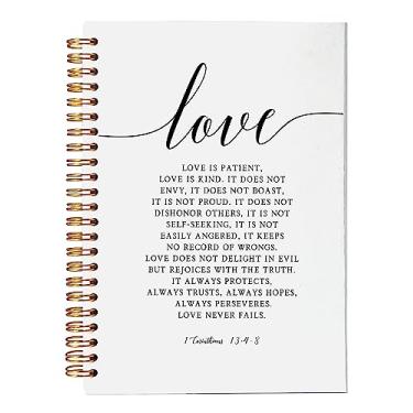 Imagem de VNWEK Bible Scripture 1 Corinthians 13:4-8 Love Never Fails Spiral Notebook Journal 14 x 21 cm, Caderno espiral de capa dura com forro cristão, presentes cristãos inspiradores para mulheres, homens
