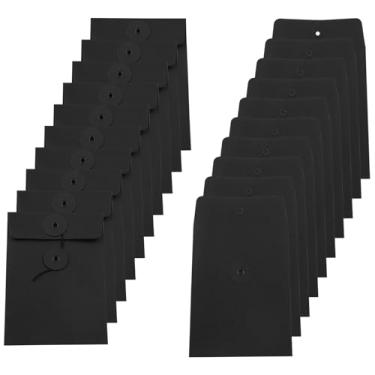 Imagem de Piutouyar Envelope de papel kraft com fecho de amarrar, 20 peças, 14 x 10 cm, envelopes pretos vintage, quadrados, pequenos envelopes para cartão de foto, documentos, moedas, selos, organizador de