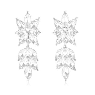 Imagem de Met-edianger Brincos pendentes brilhantes de strass para noivas damas de honra brincos de noiva de folha de cristal extravagante para mulheres meninas, Zinco Aço inoxidável, Strass