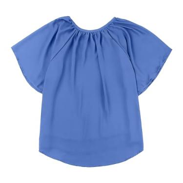 Imagem de Blusas femininas soltas plissadas de chiffon casual manga três quartos decote francês blusas femininas de trabalho, Bu1, P