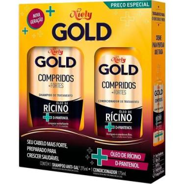 Imagem de Kit Shampoo 275ml + Condicionador 175ml Niely Gold Compridos + Fortes