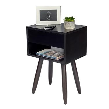 Imagem de Mesa de Cabeceira Preto Retro 60cm De Altura Pés Marrom Escuro - Enviamos Montada