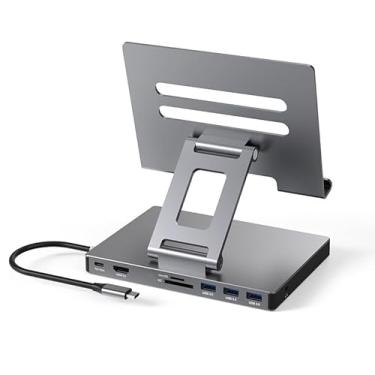 Imagem de Hub USB C iPad Pro, adaptador para iPad Pro M4 M2 M1 13 12,9 11 polegadas iPad Air Docking Station dobrável com 4K 60Hz HDMI, carregamento PD, leitor de cartão SD/TF, 3 USB 3.0, áudio de 3,5 mm,