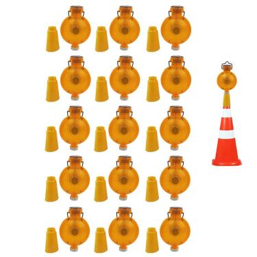 Imagem de Sinalizador Solar Viario LED para Cone Kit 15 Unidades Automatico Segurança Rua Estrada Rodovia Obra Fiscalizaçao
