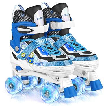 Imagem de Patins para crianças, meninas, meninos, 4 tamanhos, ajustáveis, patins com rodas iluminados para crianças, adolescentes, iniciantes e avançados, ambientes internos e externos (Médio, B-azul)