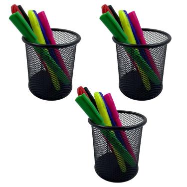 Imagem de Porta Lapis Telado Kit 3 Unidades Caneta Regua Lapis Mesa de Trabalho Escrivaninha Home Office Escritorio Empresa Resistente Versatil