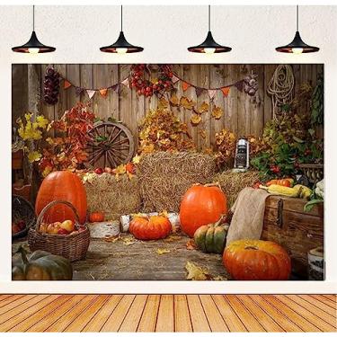 Imagem de Fotografia de fundo de abóbora de Halloween, Dia de Ação de Graças, outono, colheita, palheiro, palheiro, folha de bordo, girassol, 2,1 x 1,5 m