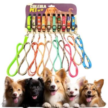 Imagem de Coleira Com Guia Ajustável para pet cachorros filhotes de identificação cartela com 10 unidades Cores Sortido