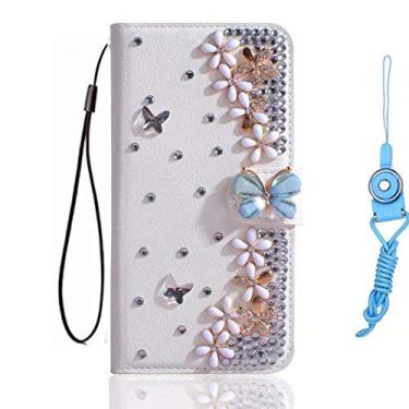 Imagem de Capa para Asus Zenfone 8 ZS590KS, capa protetora de couro brilhante e alça de pescoço [suporte] [fecho magnético] para Asus Zenfone 8 ZS590KS capa de telefone (flores -B)