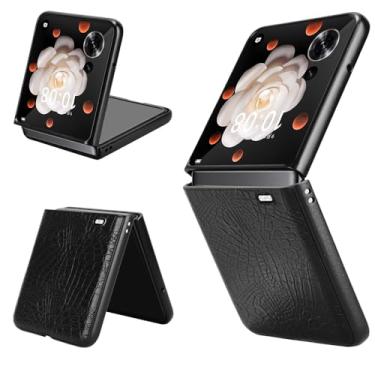 Imagem de Elubugod Capa de proteção contra quedas compatível com Honor Magic V Flip, couro PU + capa de telefone ultrafina rígida PC compatível com Honor Magic V Flip 5G LRA-AN00 capa preta