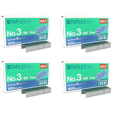 Imagem de MEselected MAX No.3-1M Flat Clinch Staples (24/6) for Office - 4 Boxes (4,000-Staples) - Silver
