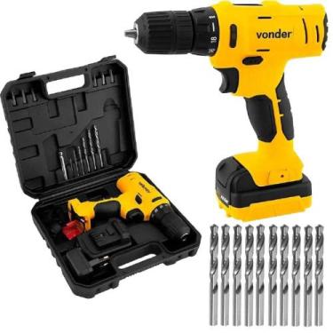 Imagem de Parafusadeira com Bateria 12v e Kit + 10 Brocas em Aço VONDER