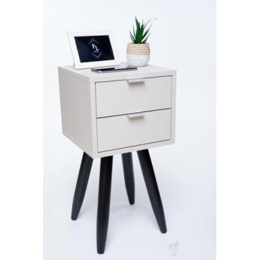 Imagem de KIT Mesa De Cabeceira Retro Com 2 Gavetas De 30cm Pé Marrom Escuro Env
