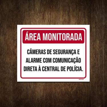 Imagem de Placa Área Monitorada Câmeras De Segurança E Alarme 18X23 - Sinalizo