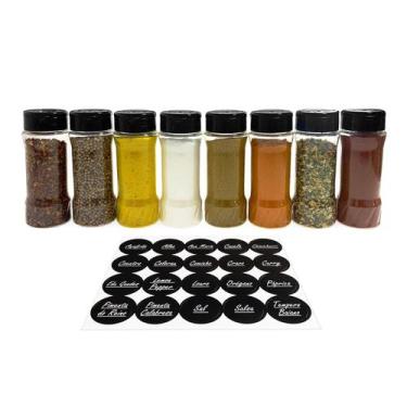 Imagem de 8 Potes Tempero Condimentos De Plástico 130ml + Etiquetas - Gaby Prese
