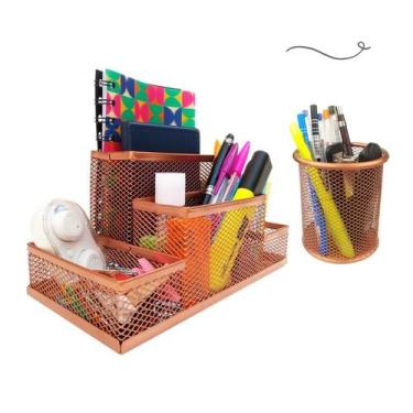Imagem de Kit Escritório Organizador de Mesa Escritório e Porta Caneta Rose Gold