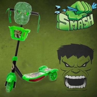 Imagem de Kit de Patinete Verde com Som e Luz + Mascara do Hulk. - DM Toys