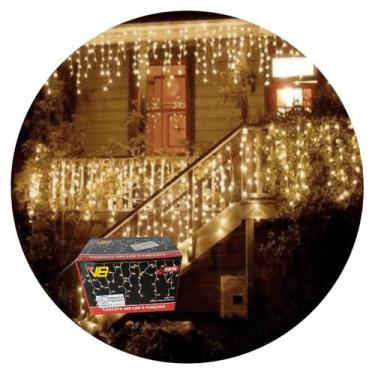 Imagem de Kit 2 Cascatas 400 Leds 10M C/ 8 Funções Morno C/ Fio Branco 220v - Br
