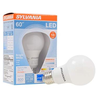 Imagem de Lâmpada LED SYLVANIA A19, 9W, equivalente a 60W, 13 anos, regulável, 800 lúmens, 3500 K, branco brilhante - 1 pacote (71185)