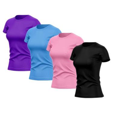 Imagem de Kit 4 Camisetas Feminina Dry Básica Lisa Proteção Solar UV Térmica Blu