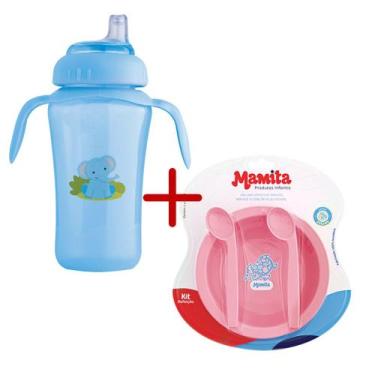 Imagem de Kit Copo Transição antivazamento 330ml bico de silicone mais 01 prato 