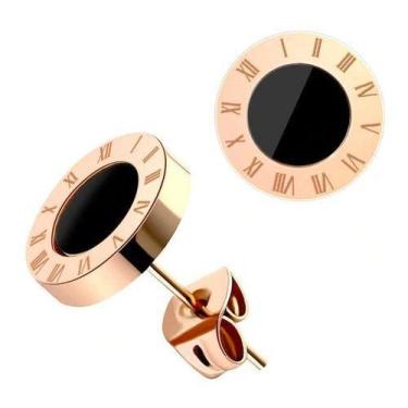 Imagem de Par De Brincos Feminino Banhado Ouro Rosê Luxo Aço Titânio - Euro Impo