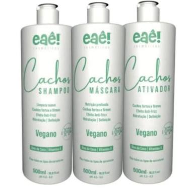 Imagem de Kit Cachos Vegano Com 3 Passos Eaê Cosméticos Tratamento Cacheado