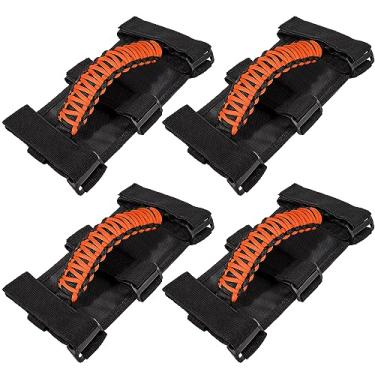 Imagem de 4 puxadores de barra de rolagem para Jeep Wrangler YJ TJ JK JKU JL JLU Sports Sahara Freedom Rubicon Unlimited & Gladiator JT 1955-2022 UTV Paracord premium (laranja)