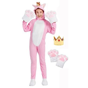 Imagem de EOILFM Halloween Girls Cute Cat Costume Classic Cartoon Game Cosplay Jumpsuit Onesie Outfit Suit Crown with Cat Paw Gloves for Kids 3-4T