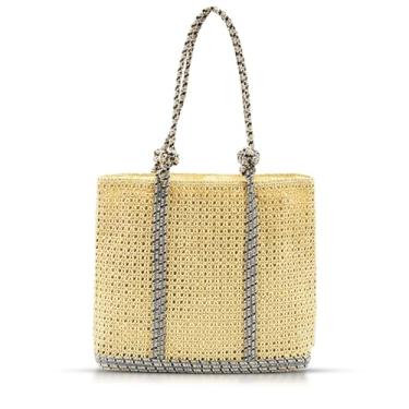 Imagem de QTKJ Sacola, bolsa de praia para mulheres, bolsa de palha, bolsa de ombro tecida à mão para férias viagens diárias combinando (preto), Preto, One Size