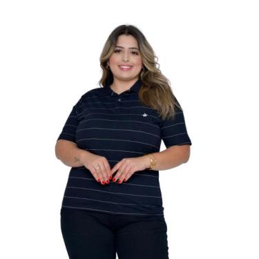 Imagem de Camisa Feminina Gola Polo Listrada Preta Plus Size - Pthirillo, G2