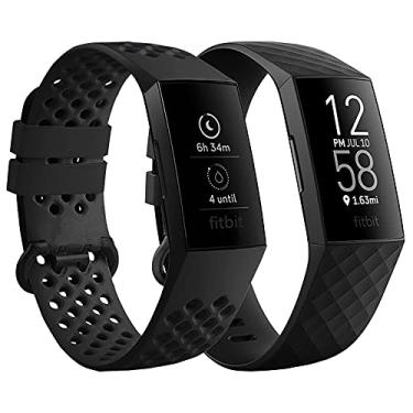 Imagem de Qimela Pulseira de relógio de substituição compatível com Fitbit Charge 3/Fitbit Charge 4 para mulheres e homens, pulseiras esportivas de silicone líquido, pacote com 2, Large, Silicone, Sem Pedra