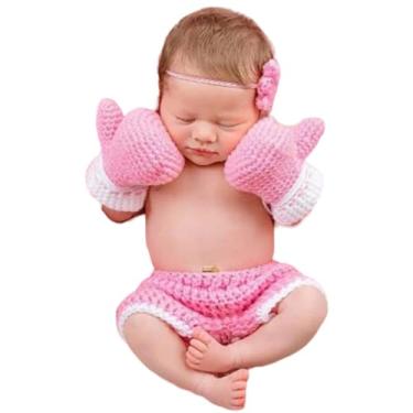Imagem de Lindas roupas de crochê para meninos e meninas recém-nascidas, luvas estilo boxe, rosa, 0-3 Meses