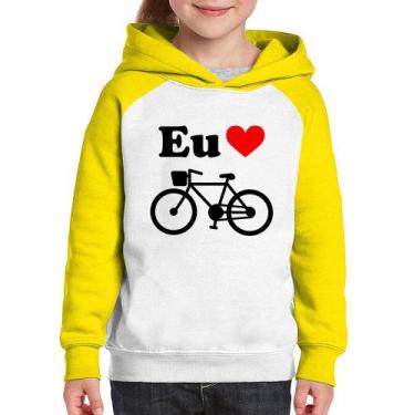 Imagem de Moletom Infantil Eu Amo Bicicleta - Foca na Moda, Branco, Amarelo, 10