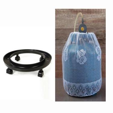 Imagem de Kit Suporte Botijão Com Rodinhas + Capa Bujão Renda Branco - JW SHOP