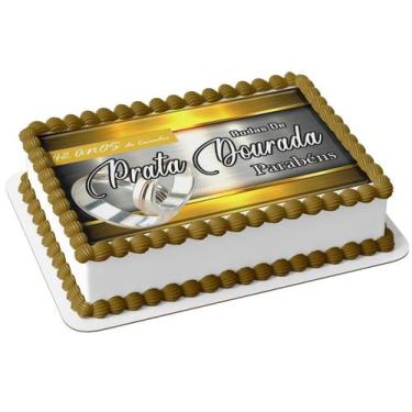 Imagem de Papel De Arroz P/ Bolo Bodas de Prata Dourada - 42 Anos de Casados - G