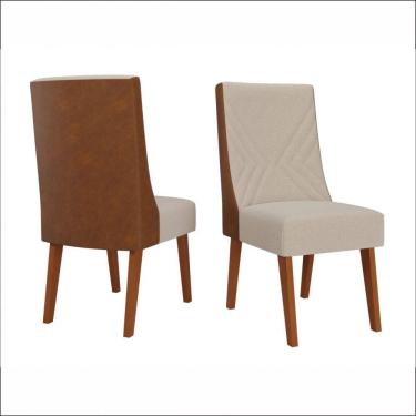 Imagem de Kit 2 Cadeiras de Jantar Topazio Natural Tecido Linho Bronze Durango Viero