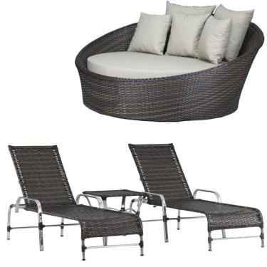 Imagem de Kit - Chaise Em Alumínio Com 2 Espreguiçadeiras Catar Reguláveis Com Almofadas Impermeáveis Para Piscina E Jardim - Trama