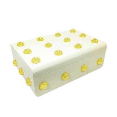 Imagem de Caixa Decorativa Branco Bolas Dourado Maior em Madeira Luxo - LUXdécor