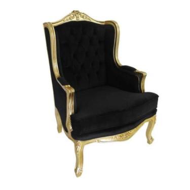 Imagem de Poltrona Classica Luiz XV Folha Ouro T Preto Capitone Luxo - LUXdécor 