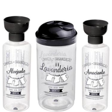 Imagem de Kit Lavanderia Porta Sabão em Pó 1 Kg Alvejante Amaciante c/ Dosador P