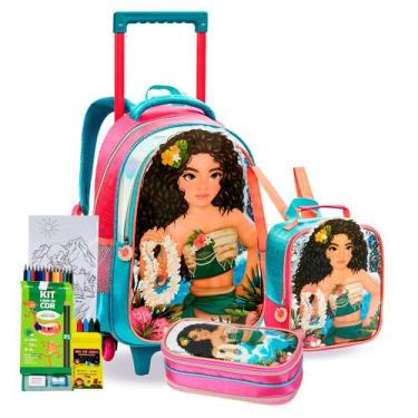 Imagem de Kit Mochila Escolar Lancheira  Estojo Princesa da Ilha 2025 - DENLEX, 