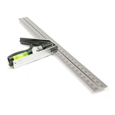 Imagem de Régua Esquadro Combinado Inox 30cm Com Nível E Riscador Pro - Lotus