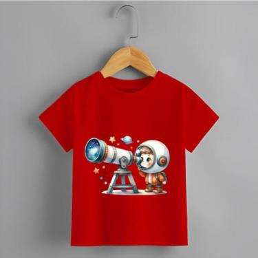 Imagem de Camiseta Infantil Menino Blusa Astronauta e telescópio 100% Algodão - 