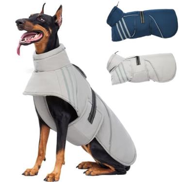 Imagem de Casaco quente para cães, refletor ajustável, casaco de inverno com gola rolê, colete de lã espesso para cães, impermeável, à prova de vento, para clima frio com fivela para cachorros, pequenos, médios